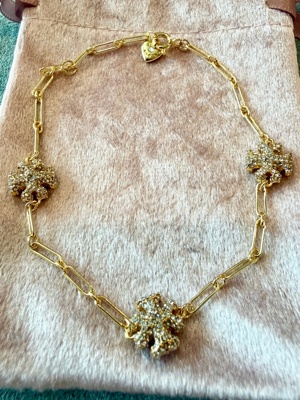 Tory Burch | Gold Plated & Crystal Pave Accent Paperclip Link Bracelet | 8/8.5in